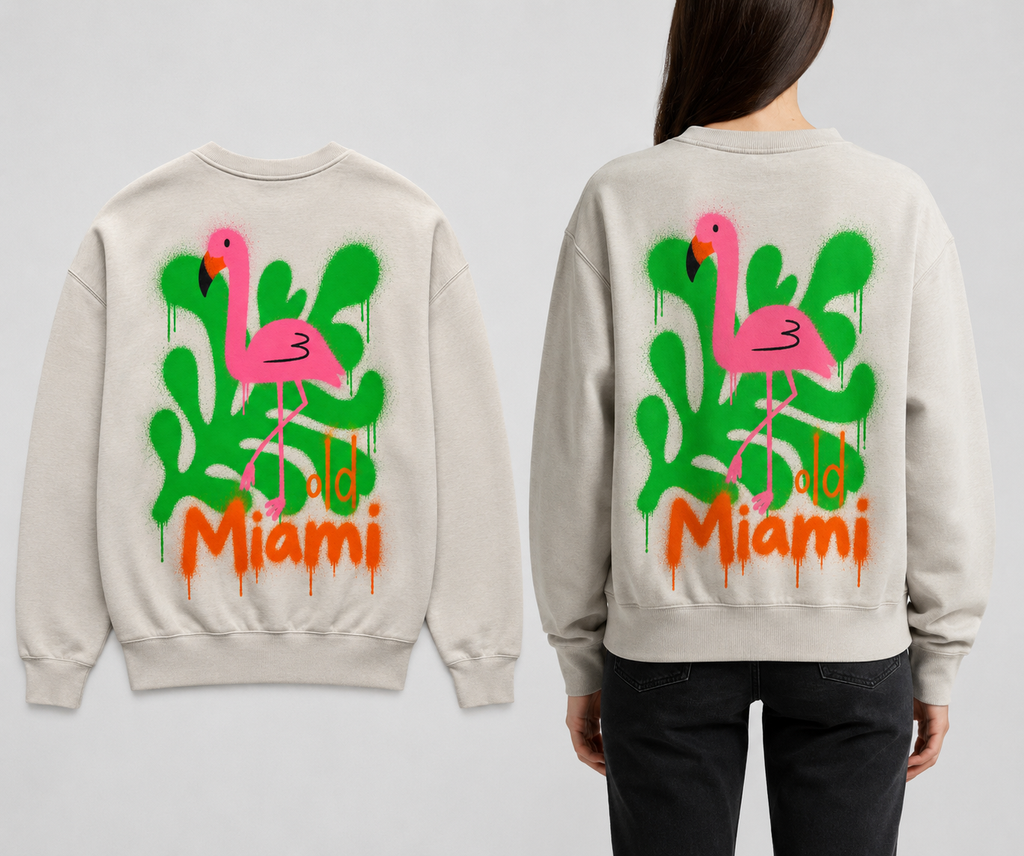 Limited Edition Old Miami Flamingo Drip Women’s Buttersoft Relaxed Crewneck (Pre Sale)
