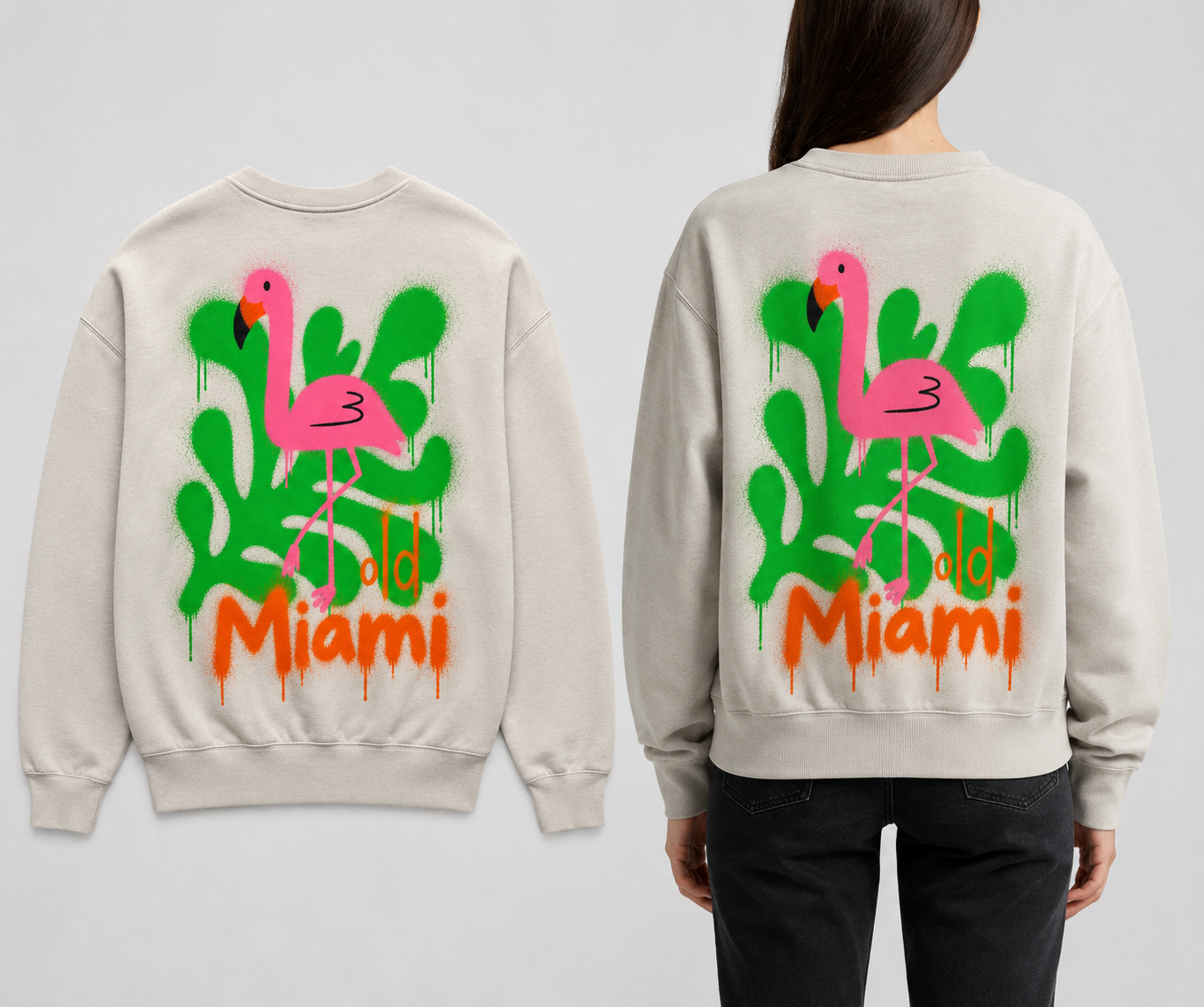 Limited Edition Old Miami Flamingo Drip Women’s Buttersoft Relaxed Crewneck (Pre Sale)