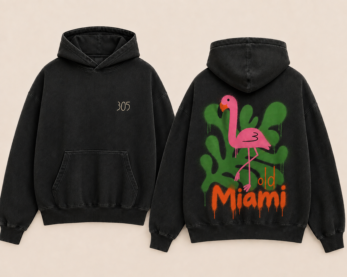 Limited Edition Old Miami Flamingo Drip Men’s Buttersoft Relaxed Hoodie (Pre Sale)