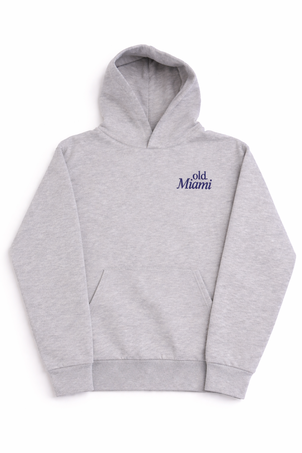 Old Miami Unisex Feather Grey Hoodie with Navy Embroidery (Minimal logo)
