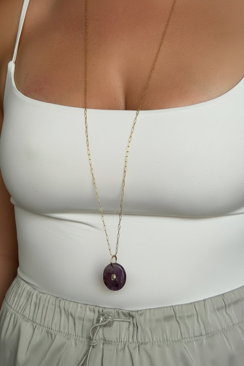 The Simone - Everyday Paperclip Necklace with Charm (Long)