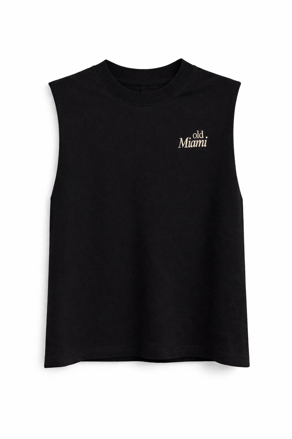Old Miami Unisex Black Muscle Tee with Cream Embroidery