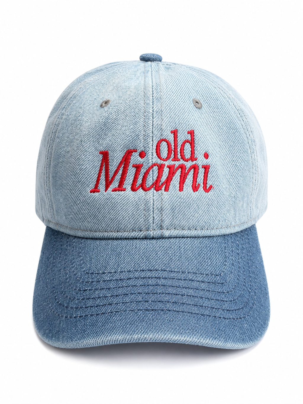 Old Miami Limited Edition Two Tone Denim w/ Red Embroidery Structured Baseball Hat