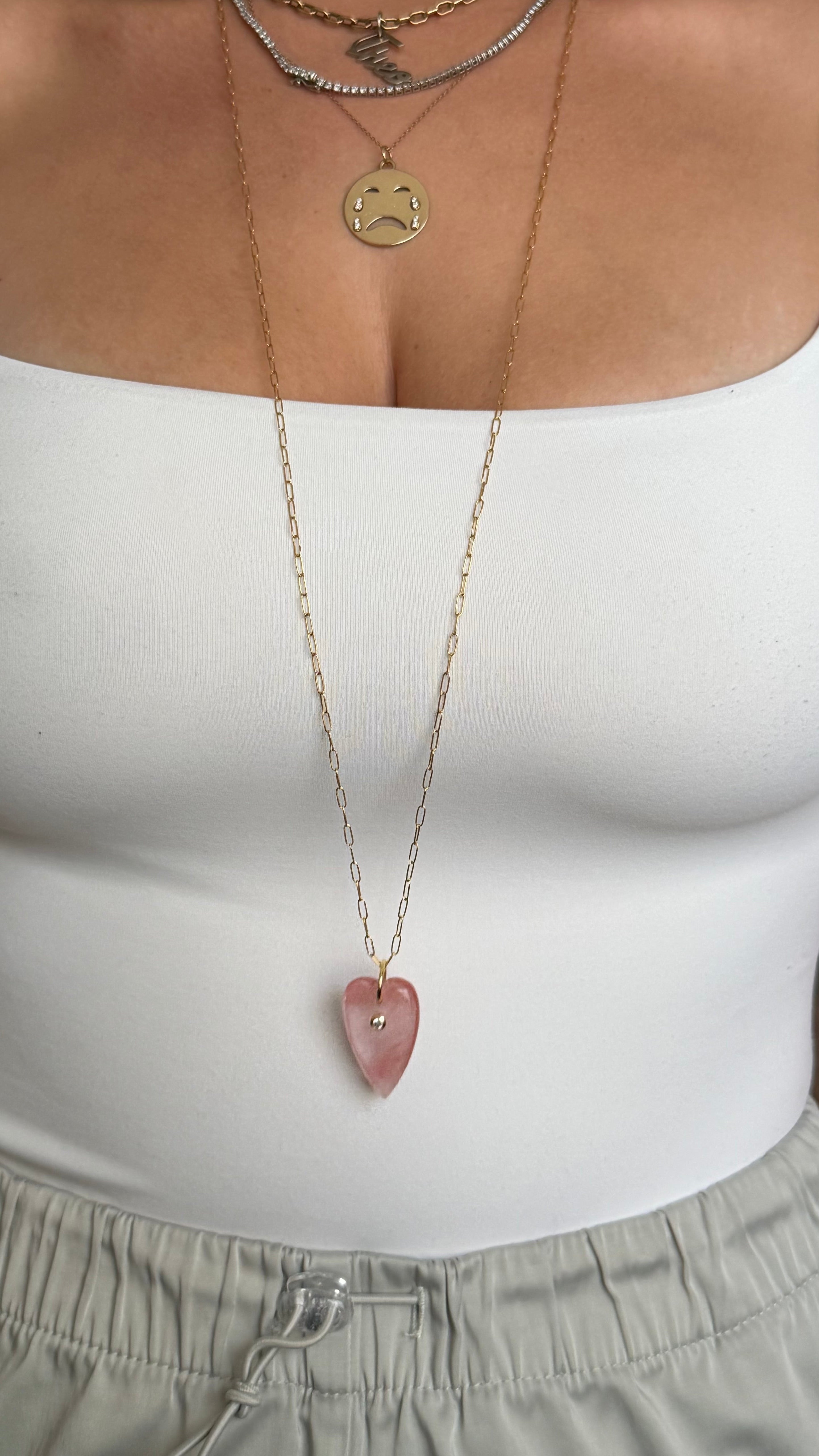 The Simone - Everyday Paperclip Necklace with Charm (Long)