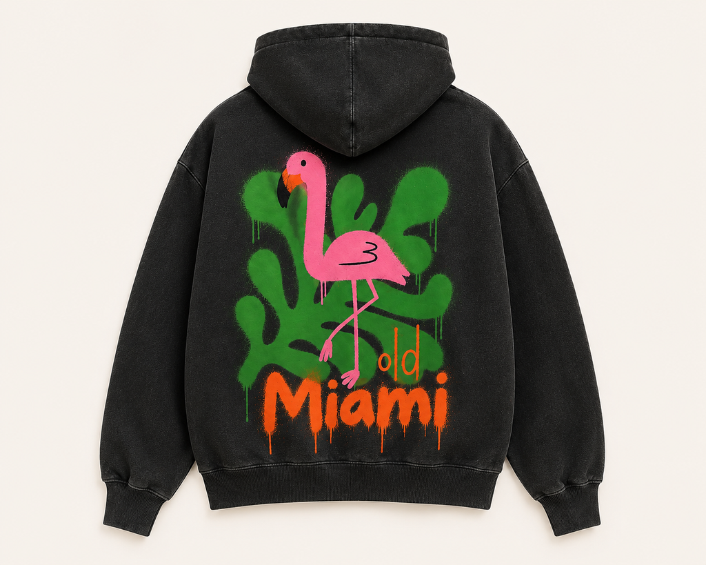Limited Edition Old Miami Flamingo Drip Men’s Buttersoft Relaxed Hoodie (Pre Sale)