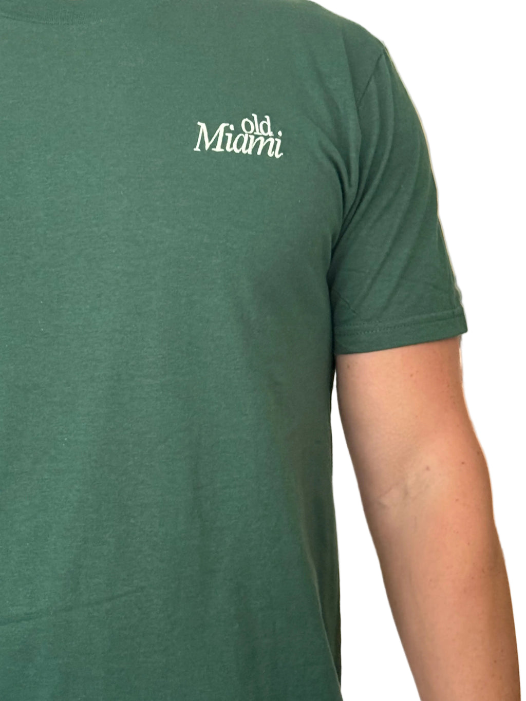 Old Miami Men’s Classic Hunter Green American Apparel Washed Tee with Cream Embroidery