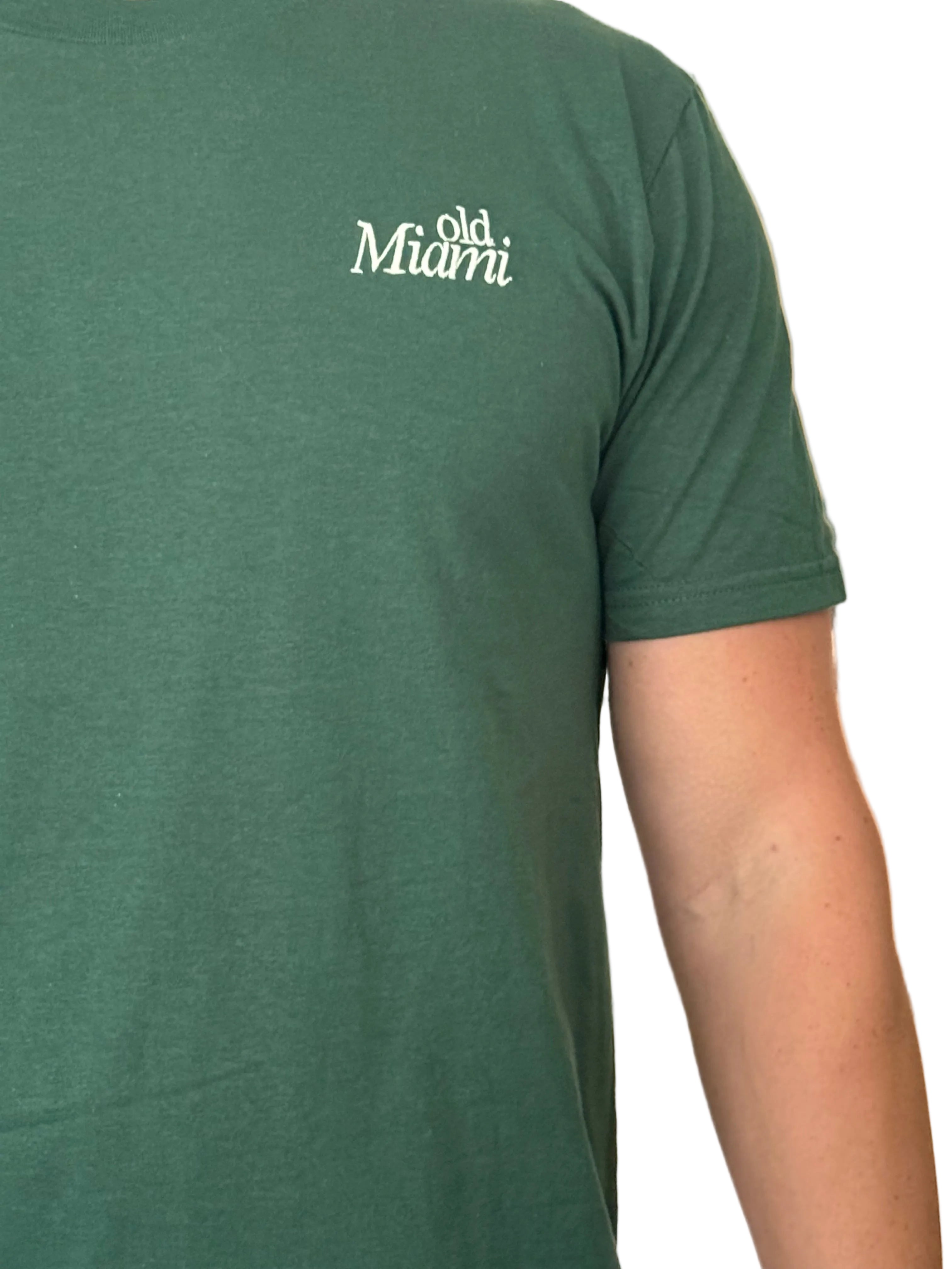 Old Miami Men’s Classic Hunter Green American Apparel Washed Tee with Cream Embroidery
