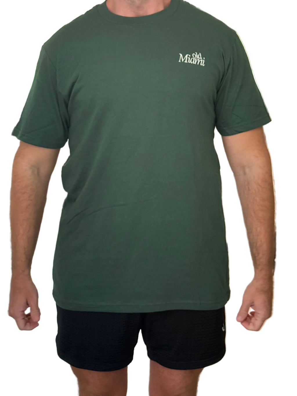 Old Miami Men’s Classic Hunter Green American Apparel Washed Tee with Cream Embroidery