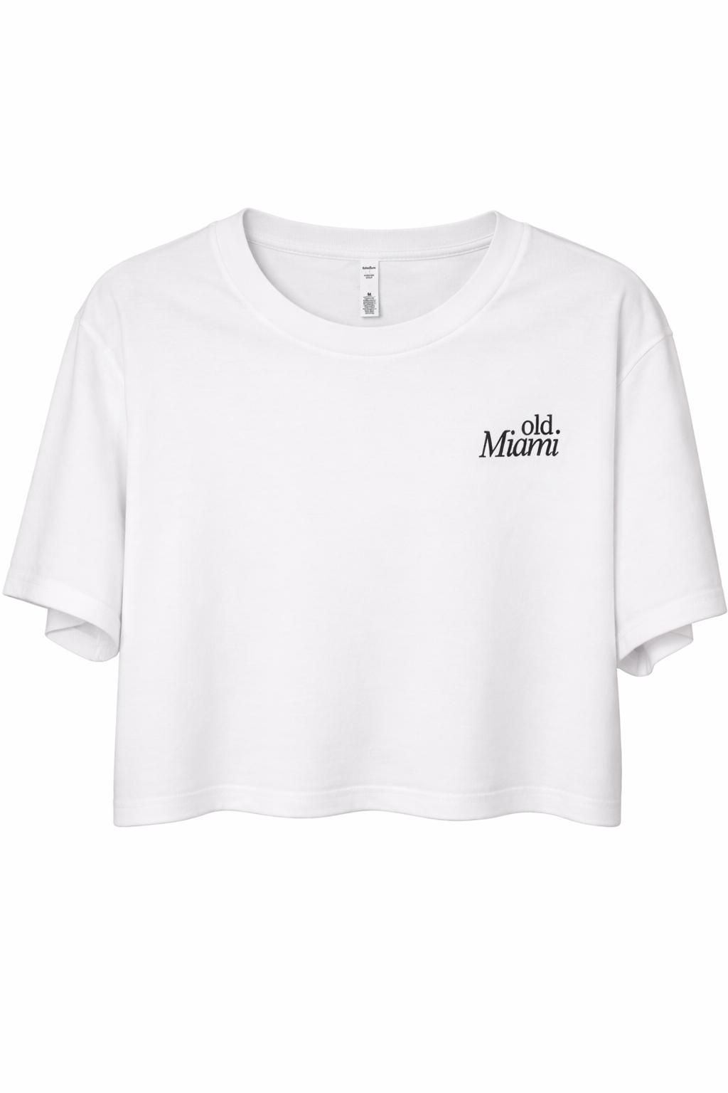 Old Miami White Buttersoft Long Crop Tee with Black Embroidery (unisex)