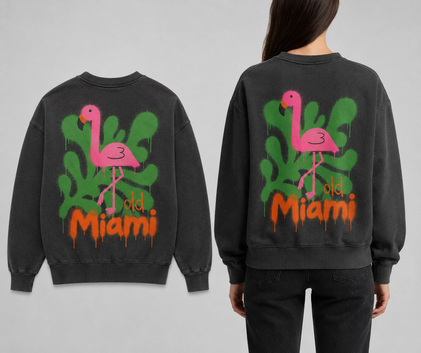Limited Edition Old Miami Flamingo Drip Women’s Buttersoft Relaxed Crewneck (Pre Sale)