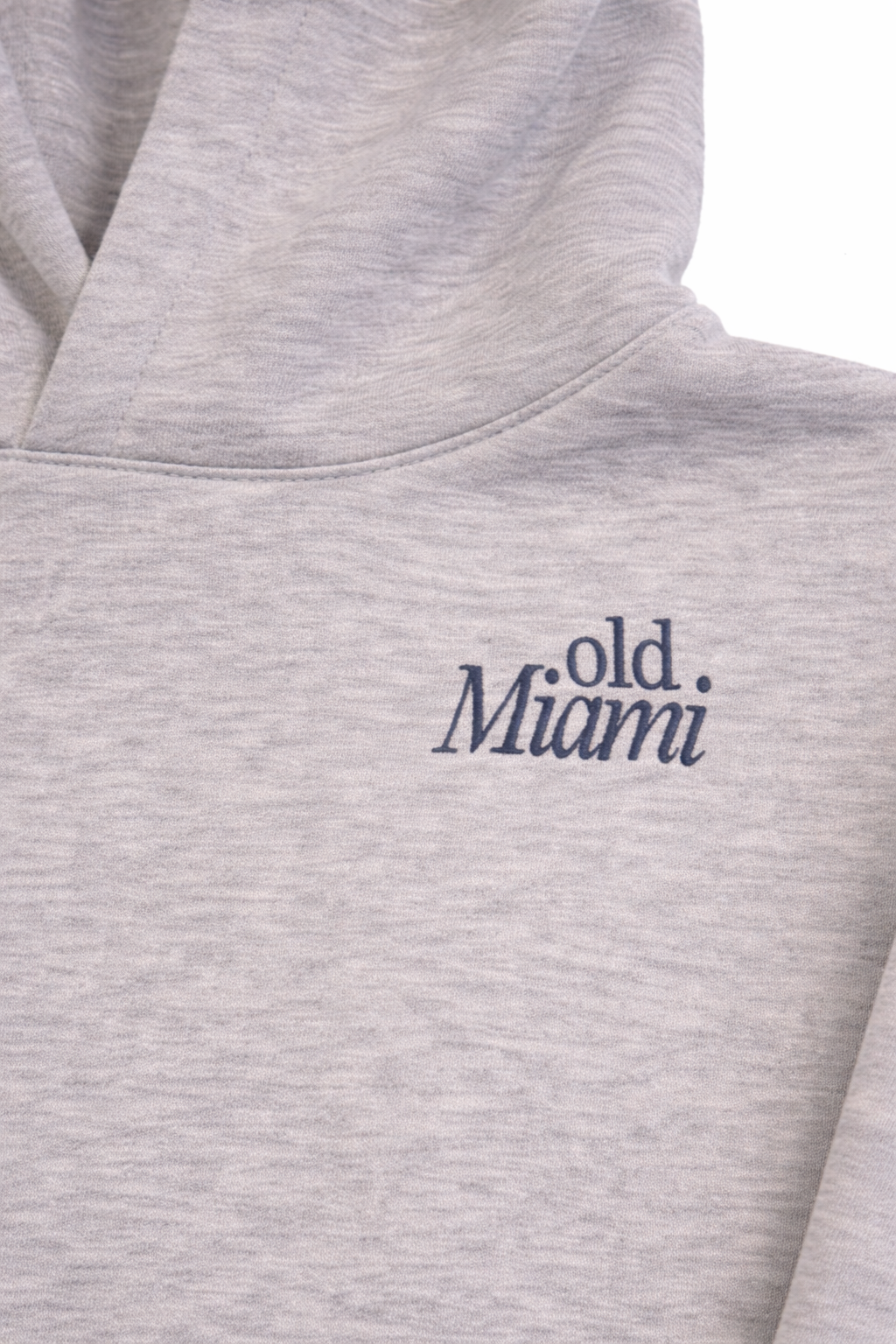 Old Miami Unisex Feather Grey Hoodie with Navy Embroidery (Minimal logo)