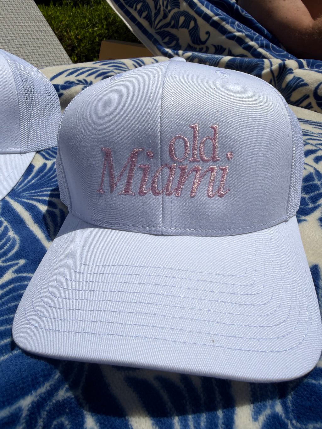 Old Miami White Mesh Trucker w/ OG Baby Pink Embroidery