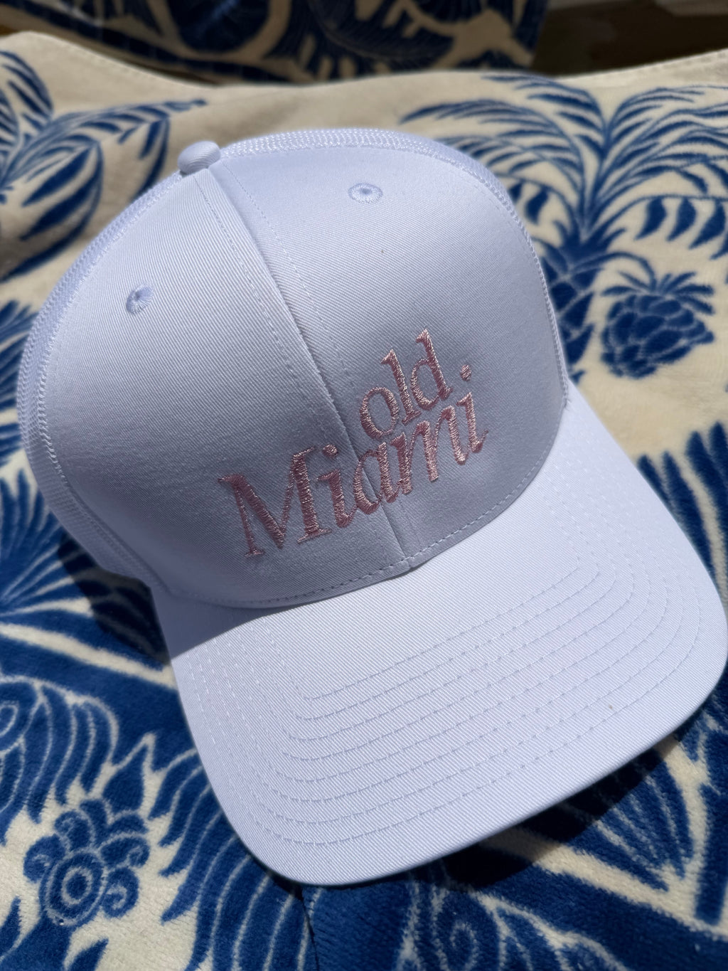 Old Miami White Mesh Trucker w/ OG Baby Pink Embroidery