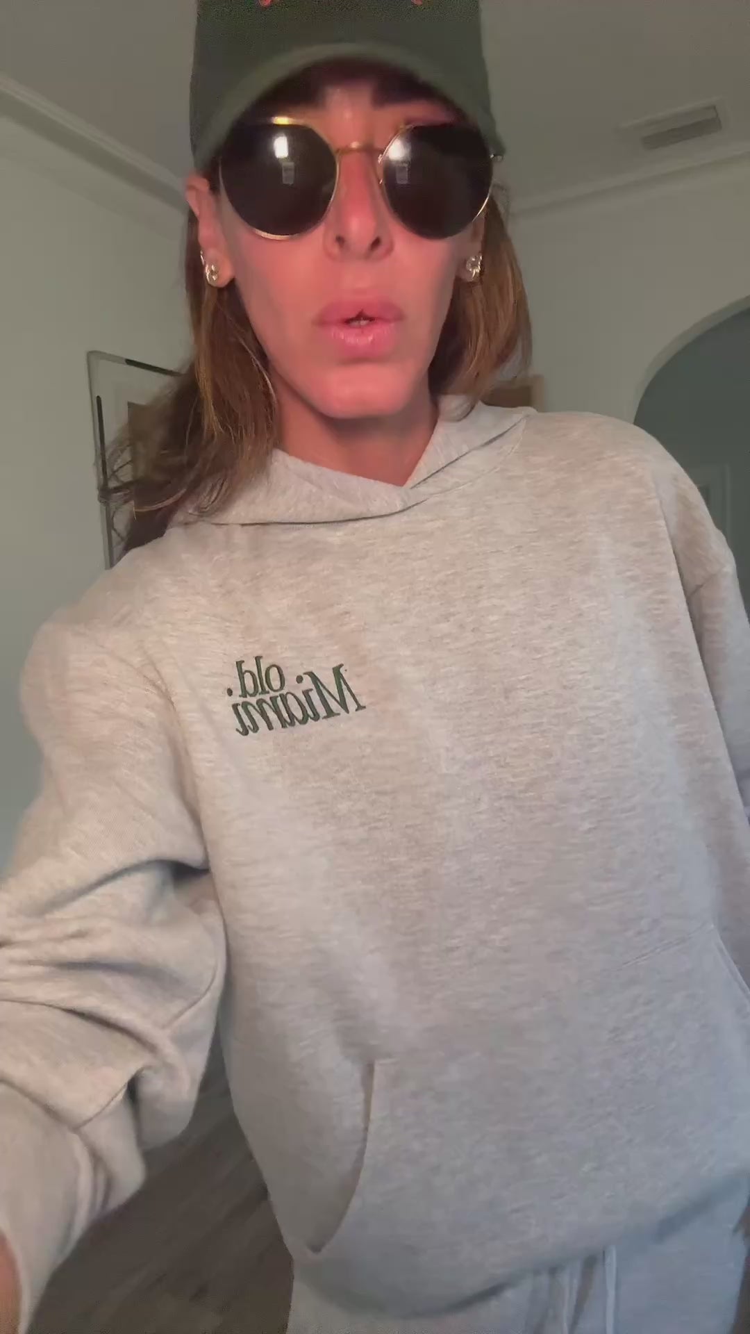 Old Miami Unisex Feather Grey Hoodie with Navy Embroidery (Minimal logo)